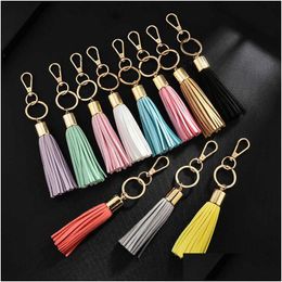 Keychains & Lanyards Leaer Rhinone Bow Key Ring Fashion Long Tassel Keychain Car Bag Hanging Pendant Ornaments Gift For Women Girls T Dhrns