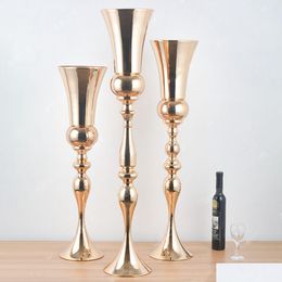 Party Decoration 65Cm To 110Cmnordic Antique Gold Metal Flower Vase Urn Creative Floor Trumpet Vases Luxury Minimalist Centerpieces Pe Dhemq