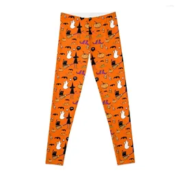 Active Pants Cute Halloween Witch And Friends Orange Leggings For Physical Sport Set Womens