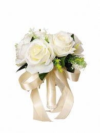 silk Wedding Bouquets Holding Frs Artificial Natural Rose Wedding Bouquet White Champagne Bridesmaid Bridal Party A4Bb#