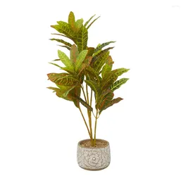Decorative Flowers Artificial Plant Crotons In Realistic Leaves And Floral Patterned Pot Home Decoration Plants