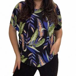 plus SIZE Casual T-shirt, Women's Plant 3D Printing Short Sleeve Tee Fi O-Neck Medium Stretch Breathe Ladies T-shirt 2024 61GU#