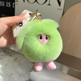 Cute Real Rabbit Fur Avocado Keychain Kids Doll Toys Pompom Fur Ball Bag Charm Keyring Handbag Pendant Gift