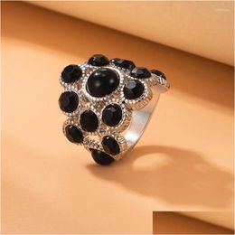 Wedding Rings Fashion Black Crystal For Women Hollow Geometry Stone Opal Sier Colour Ring Female Party Jewellery Anillos 20759 Drop Deli Dhxr7