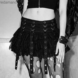 Skirts Skorts Mall Goth Black Pleated Mini Skirt with Chain Womens Punk High Waisted Tennis Skirt Fairy Grunge Aesthetic E Girl Cloth 240330