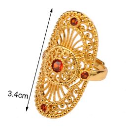 Middle Eastern Dubai Gold Plated Wedding Jewelry Rings Adjustable Size Vintage Engagement Rings for Women Mother Day Gift