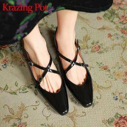 Casual Shoes Krazing Pot Gladiator Cow Leather Low Heels Summer Fashion Square Toe Mary Janes Daily Wear Elegant Wedding Shallow Women Pumps