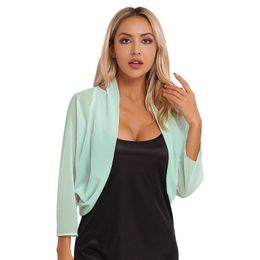 Womens Chiffon Cardigan Bolero Shrug Open Front Long Sleeve Jacket Cover Ups Beachwear Wedding Guests Cropped Cardigan 240320