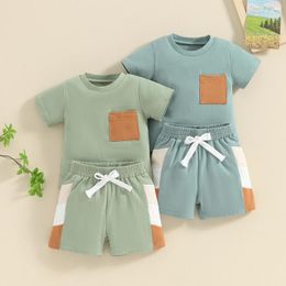 Clothing Sets FOCUSNORM 0-4Y Toddler Kids Boys Summer Clothes 2pcs Color Patchwork Short Sleeve Pocket T Shirts Elastic Shorts
