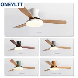 Flush Mount Ceiling Fan With Light Low Profile Wooden Ceiling Fan Lamp with LED Light and Remote Control Reversible Motor
