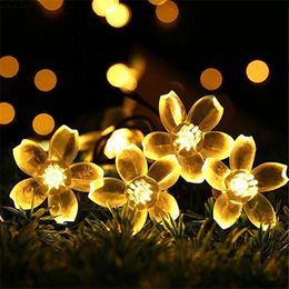 Solar Garlands Light 5m 7m 12m 22m Peach Flower Solar Lamp Power LED String Fairy Lights 6V Garden Christmas Decor For Outdoor