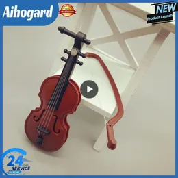 Decorative Figurines 8cm Wooden Musical Instruments Collection Ornaments Mini Violin With Support Miniature Model Decoration Gifts