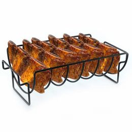 Non-Stick Rib Shelf BBQ 2021 Stand Barbecue Roast Rack Stainless Steel Grilling BBQ Chicken Beef Ribs Rack Grilling Baske