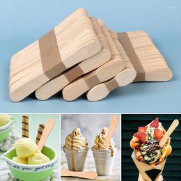Disposable Flatware 50/100Pcs Wood Ice Cream Popsicle Stick Summer Homemade Spoon DIY Hand Craft Accessories