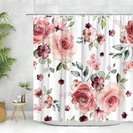 Shower Curtains Watercolor Flower Curtain Spring Botanical Green Leaf Hummingbird Modern Minimalist Bathroom Decor With Hooks