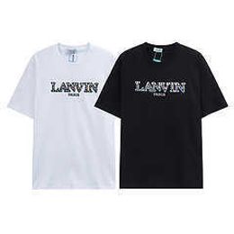 Langfan Lanvin. Short Sleeved T-shirt Co Branded with Chen Weiting Same Colour Letter Embroidery Loose Fitting Men and Womens Couple Style