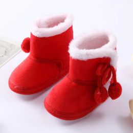 Baywell Winter Baby Warm Red Boots Cute Red Fringe Flock Snow Slip On Girls Baby Toddler Shoes