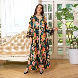 Ethnic Clothing European And American Muslim Fashion Robe Printed Rhinestones Middle East Dubai Casual Dress