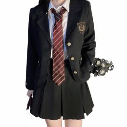 middle High School Korean Seifuku Japanese Jk Uniform Black Blazer Suit School Clothes Girl Students Jacket Pleated Skirt Suit O5Q4#