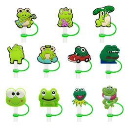 15colors funny frog silicone straw toppers accessories cover charms Reusable Splash Proof drinking dust plug decorative 8mm straw party supplies