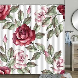 Shower Curtains Flower Curtain 70s Vintage Rose Romantic Cactus Elegant Polyester Fabric Bathtub Partition Screen Bathroom Decoration