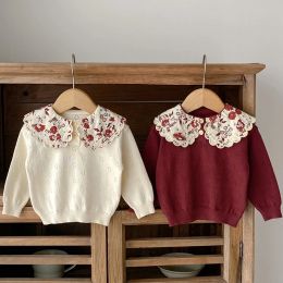 Autumn Sweaters recém -nascidos Kids Knit Wear Kids Kidtiting Pullovers Tops Tops de colarinho floral grande camisolas de menina para crianças suéteres algodão