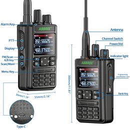 ABBREE AR-869 GPS 6 Band Hobbyist High Power Walkie Talkie 256CH Air Band Ham Two Way Radio Bluetooth VOX SOS DTMF LCD Colour