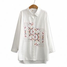 autumn Women Shirts Plus Size Clothing Ladies Tops Lg Sleeve Asymmetric Embroidery Loose Blouses K91 9015 O7jY#