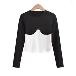 Women's T Shirts Sexy White Crop Tops Women 2024 Summer Long Sleeve Tees Y2k Korean Fashion Patchwork Cropped Shirt Slim Black Cute