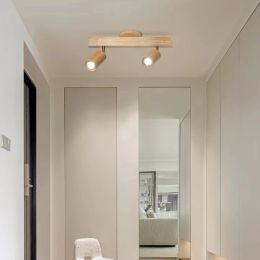 Wood/Modern LED Ceiling Lamp For Aisle Bedroom Cloakroom Toilet Shop Corridor Track Light Fixture Long Chandelier With Spotlight