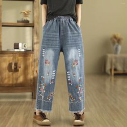 Women's Jeans Ethnic Butterfly Embroidery For Women Japan Style Vintage Boho Denim Straight-leg Pants Fringe Straight Trousers