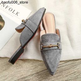 Sandals Baotou slider womens spring/summer 2023 new fashionable Pointed flat sole shoelaces casual cool half slider Zapatos Mujer Q240330