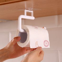 Kitchen Paper Holder Plastic Wall Mount Self-adhesive Towel Organiser Rack 180 Degree Movable Tissue Shelf White