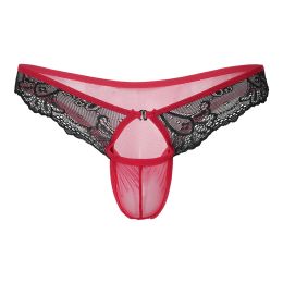 MENS SEXY G-STRING PANTIES Bikini Thongs Sheer Lace Patchwork Open Front Seheugh Mesh Briefs Sissy Underwear Underpants