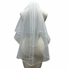 2024 Veu De Noiva White Ivory Elegant Ribb Edge Wedding Veil Cheap Wedding Accories Two Layers Short Bridal Veil With Comb u5Ko#