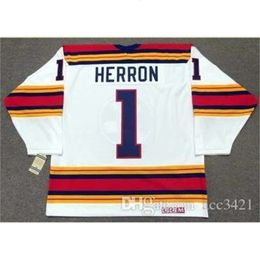 24S Custom Men Youth women tage #1 DENIS HERRON Kansas City Scouts 1975 CCM Hockey Jersey Size S-5XL or custom any name or number