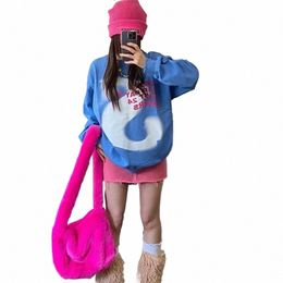 candy Colour Faux Fur Shoulder Bag Colourful Soft Plush Fluffy Purse Cute Furry Tote Bag for Girls Women b6uL#