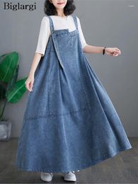 Casual Dresses Denim Oversized Summer Long Strap Dress Women Irregular Modis Loose Ruffle Pleated Ladies Sleeveless Woman