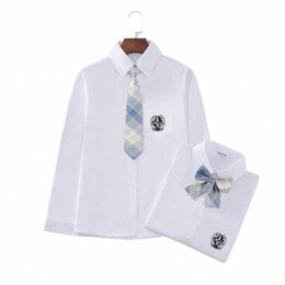 xs-3xl Women's Jk School Uniform Spring Autumn V-neck Casual Busin Lg Sleeve White Shirt Tops Blouses For Student Clothes 2523#