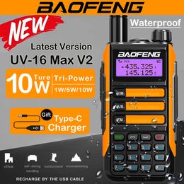 New Baofeng UV-16 Max Walkie Talkie Military UV 16 Plus 10W Powerful Waterproof VHF UHF Dual Band Two Way Radios USB-C Charger