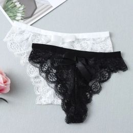 Women's Sexy Underwear Hollow Out Bow Panties Lace Flowers G String Thong Ladies Breathable LingerieTransparent Briefs Shorts