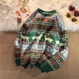 Ugly Christmas Sweater Deer Knitted Oversized Pullovers Soft Warm Quality Harajuku Festival O-Neck Vintage Casual Mens Clothing