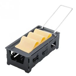 Metal Carbon Steel Mini Cheese Raclette Non-stick Coating Candles Heated Baking Tray Foldable Handle with Spatula Cook Set