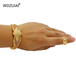 Necklace Earrings Set WDZUIAI Dubai Gold Color Top Quality Can Open Bracelet&Ring For Women Men Girls Wedding Jewelry African Arab French