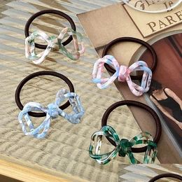 Hair Rubber Bands Selling Fashion 5.3Cm Floral Gracef Double Bow Knot Simple Ponytail Scrunchies High Elastic Band Accessor Dhgarden Dhhcl