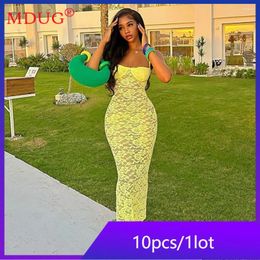 Casual Dresses 10pcs Wholesale Items For Boutique Summer Maxi Women Sexy Sleeveless Camisole Robes See Through Elegant Y2k M13358