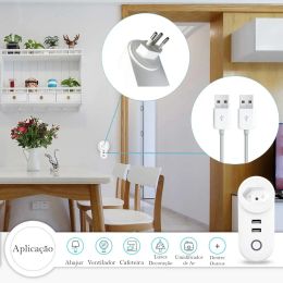 WiFi Smart Plug Socket with 2 USB Ports Brazil Tuya Smart Home 16A Outlet Power Monitor Timing Works with Alexa Google Assistant
