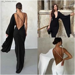 Urban Sexy Dresses Sexy Backless Prom Dress V Neck Casual Elastic Long Maxi Party Evening Gown Full Trumpet Slves Robes Plus Size Skirt T240330