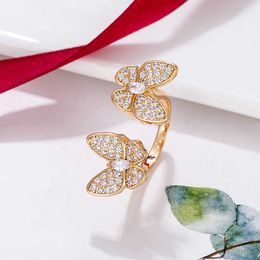 Designer Van Butterfly Ring Sterling Silver Plated 18k rose gold white shell opening adjustable diamond Fritillaria EOPC
