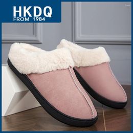 Slippers HKDQ Fashion Suede Pink Women's Home Winter Comfortable Fluffy House Warm For Men Indoor Furry Men's